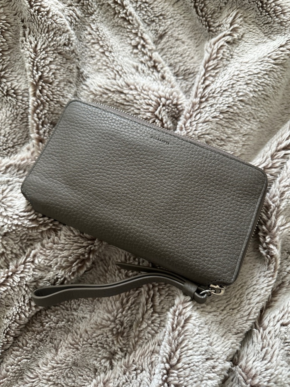 All Saints Textured Leather Wallet With Wrist Strap